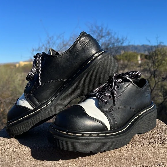 🏴Dr. Martens MIE Vintage Black & White Chunky Platform Oxfords UK 5 - Picture 13 of 17